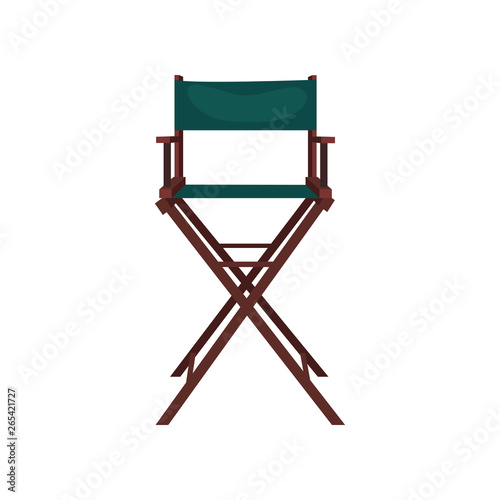Directors chair at shooting place. Seat for head of filmmaking production. Can be used for topics like manager, cinema, furniture