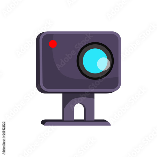 Web camera shooting. Small webcam with red lamp. Can be used for topics like technology, communication, broadcasting