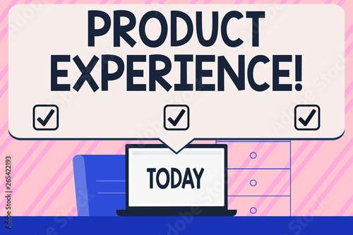 Conceptual hand writing showing Product Experience. Concept meaning overall value of a product or service to customers Blank Huge Speech Bubble Pointing to the White Laptop Screen