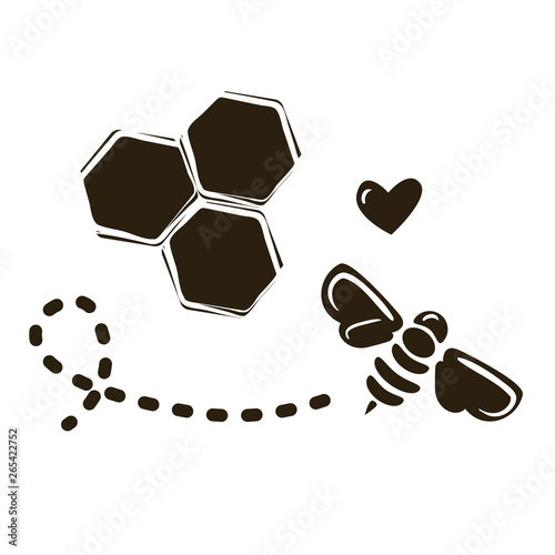 Simple logo design template with a bee and honeycombs
