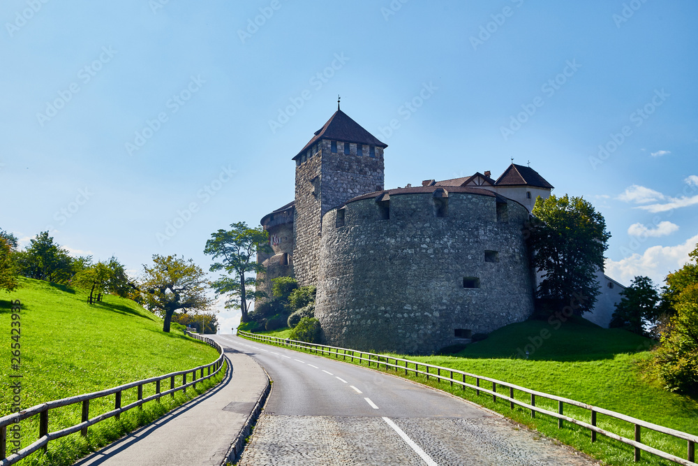 Big stone castle in Vaduz in Liechtenstein on a summer day and blue sky