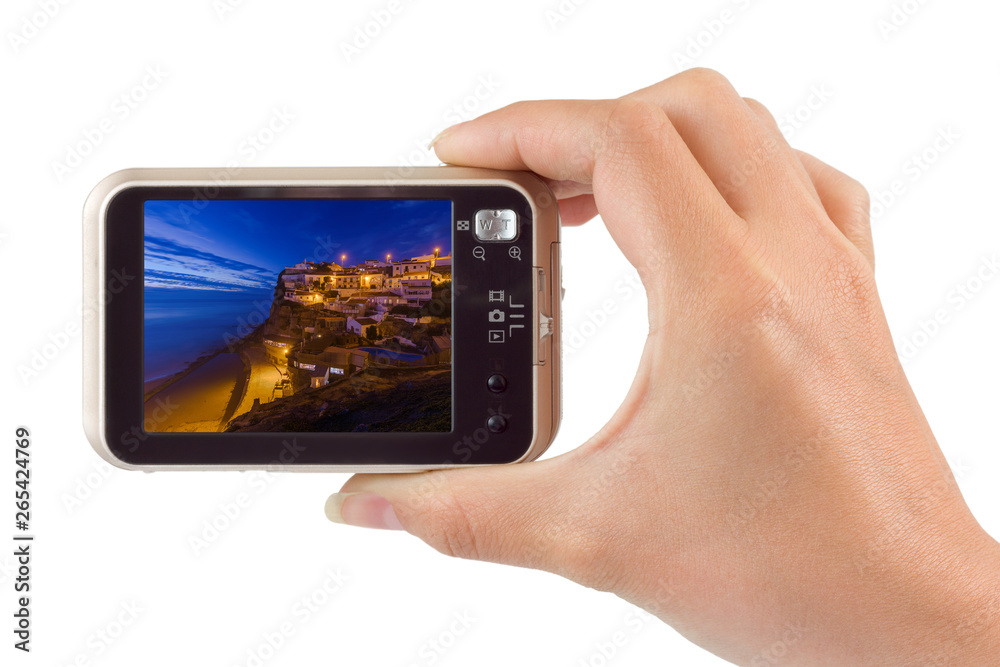 Hand with camera and Azenhas do Mar - Portugal (my photo) Hand with camera and Azenhas do Mar - Portugal (my photo)