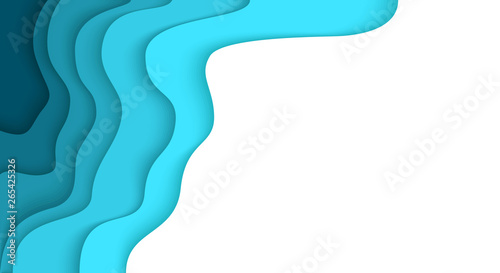 Abstract paper cut background. Horizontal banner, brochure, poster. Blue and turquoise color. Simple realistic design. Beautiful template. Flat style vector illustration.