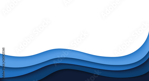 Abstract paper cut background. Horizontal banner, brochure, poster. Blue and white color. Simple realistic design. Beautiful template. Flat style vector illustration.