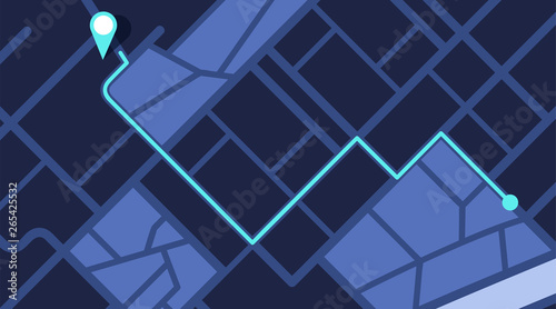 City map navigation. GPS navigator. Point marker icon. Top view, view from above. Abstract background. Cute simple design. Flat style vector illustration.