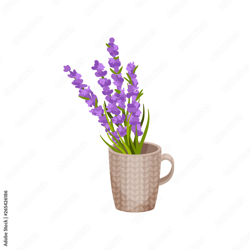Bouquet of flowers in a mug. Vector illustration.