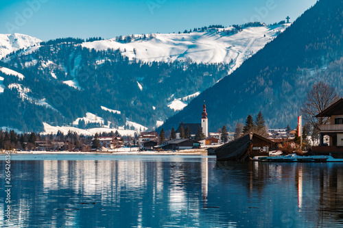 Beautiful alpine winter view with reflections at the famous Piller lake-Tyrol-Austria © Martin Erdniss