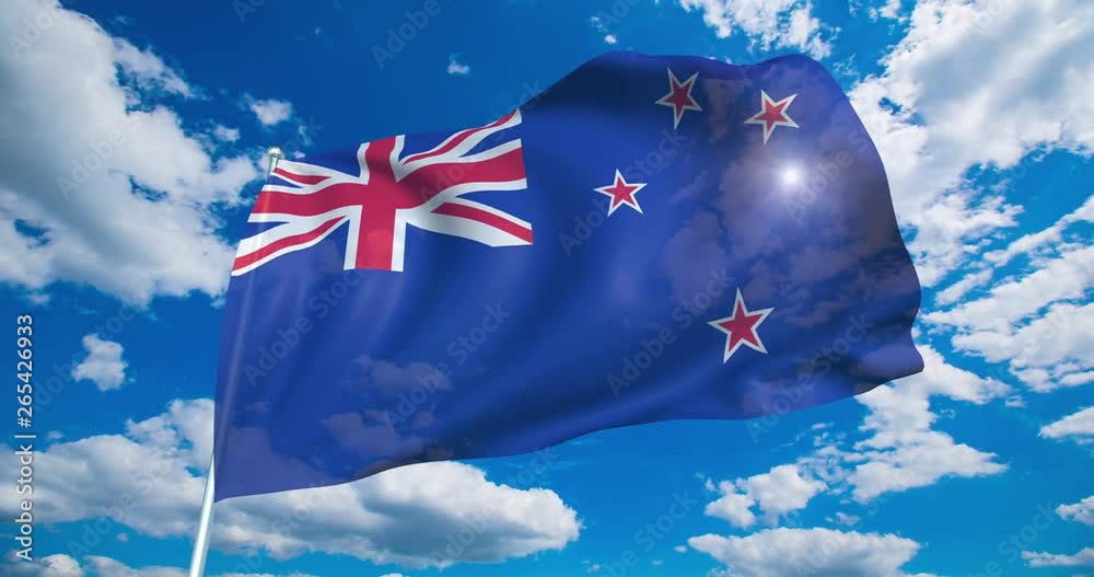 Flag of New Zealand with fabric structure against a cloudy sky (loopable) Flag of New Zealand with fabric structure against a cloudy sky (loopable)