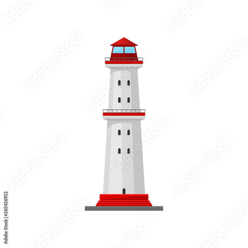 Lighthouse with a platform in the middle. Vector illustration.