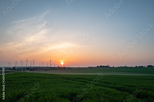 sunrise at a wind park in palatinate