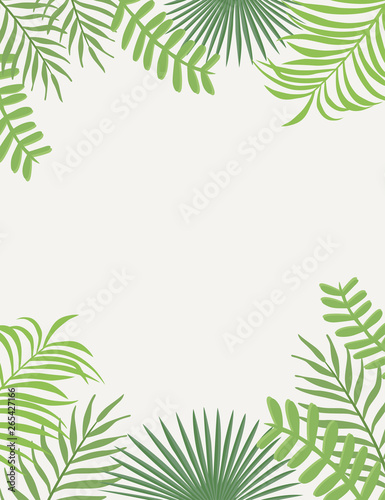 Tropical frame green leaves white background