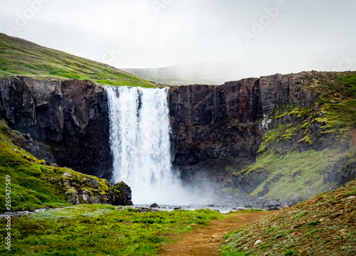 Waterfall from a mountain in Iceland