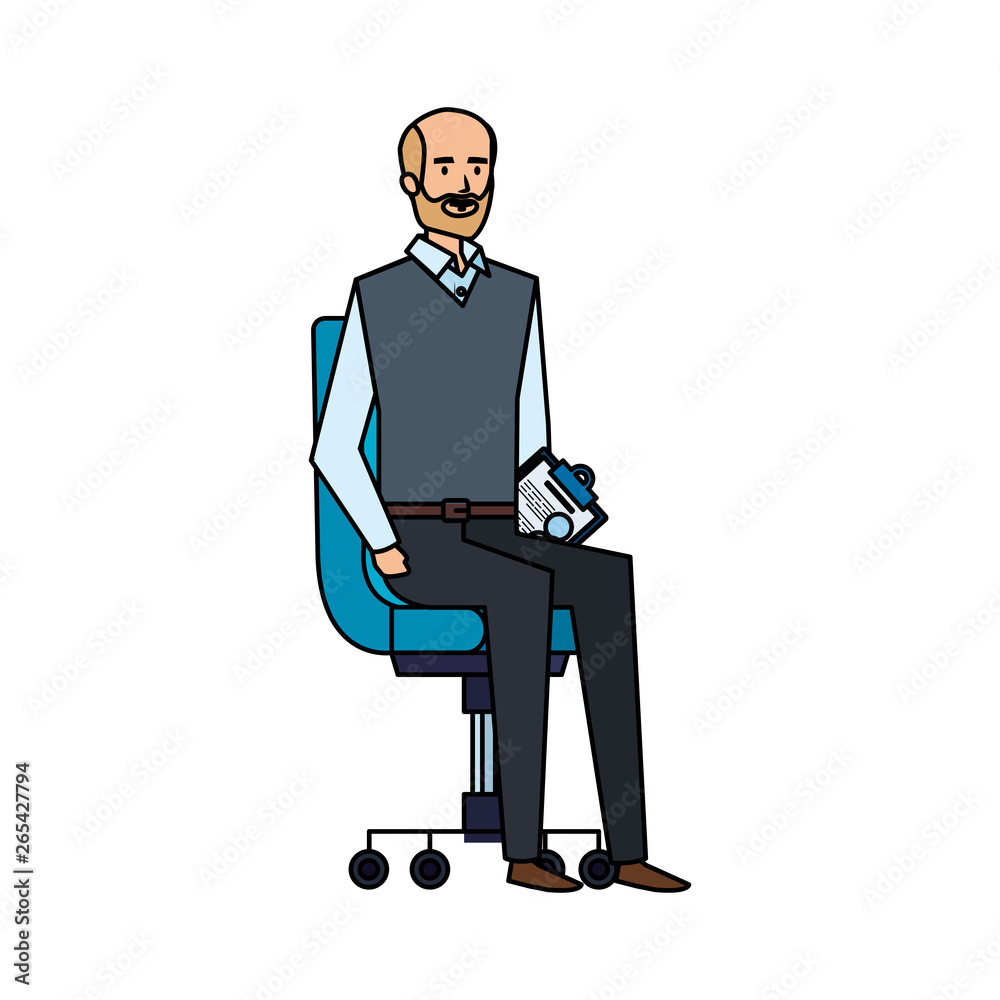 elegant businessman sitting in office chair