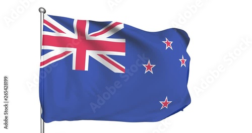 Flag of New Zealand in the wind (alpha channel, semi-transparent, loopable)