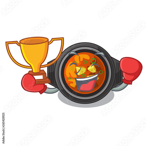 Boxing winner kimchi tighe above the cartoon table