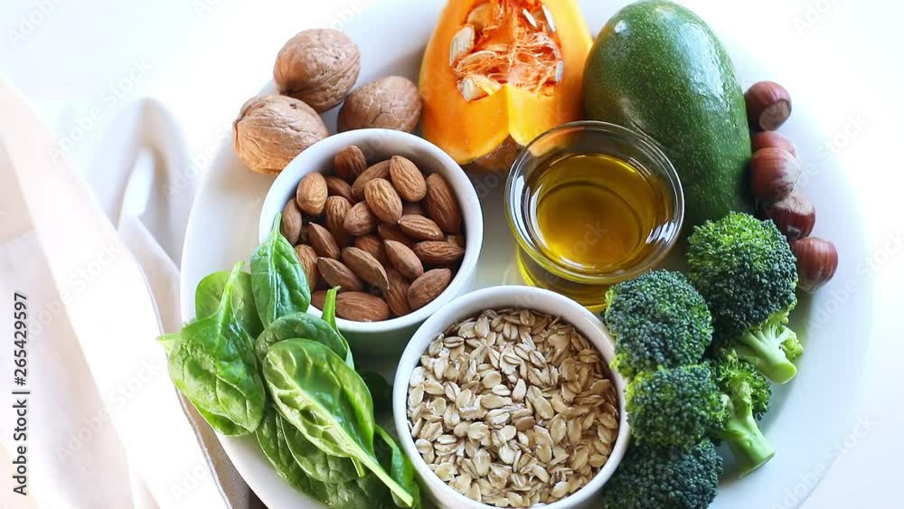 Foods High in vitamin E. Healthy eating. Top view Foods High in vitamin E. Healthy eating. Top view
