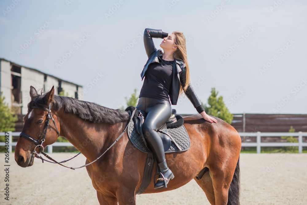 Woman and horse, lady have a hobby time, riding. Horses concept Woman and horse, lady have a hobby time, riding. Horses concept