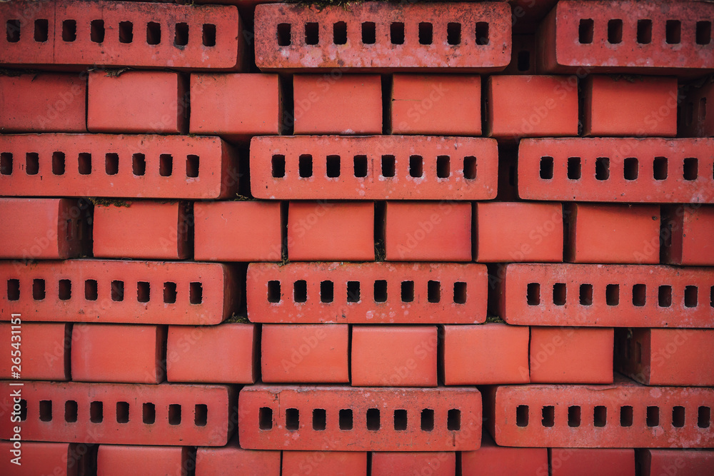 Industrial production of bricks. brick production line in factory, stacked bricks