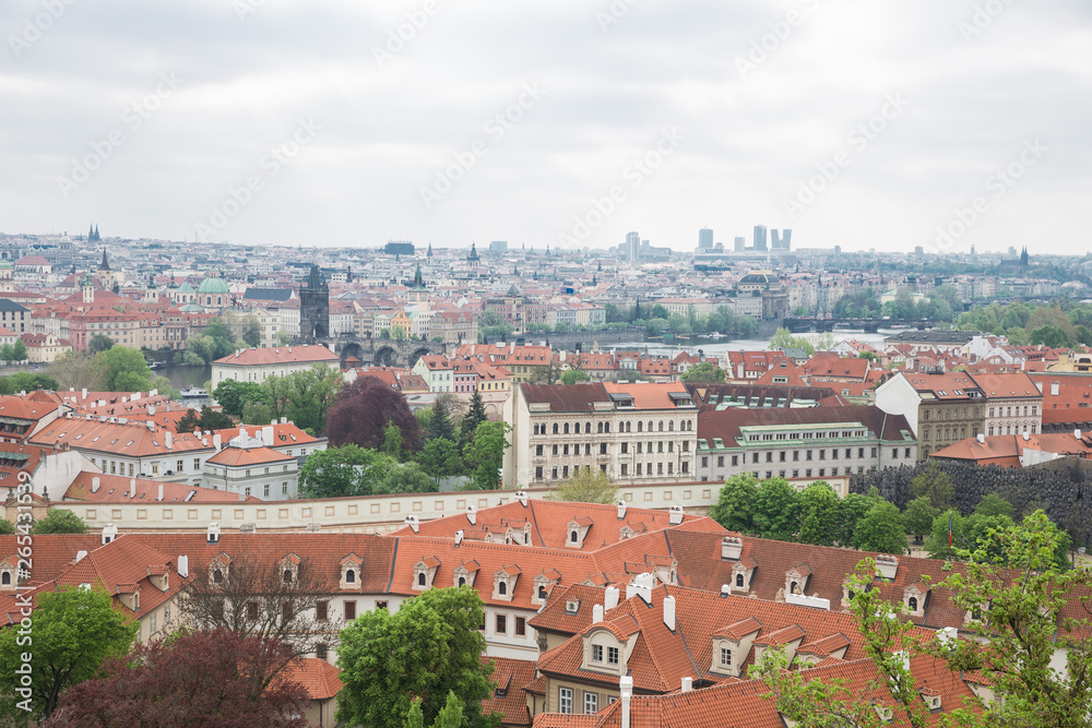 City Prague, Czech Republic. City from the hill, houses, roffs and streets. 2019. 24. April.