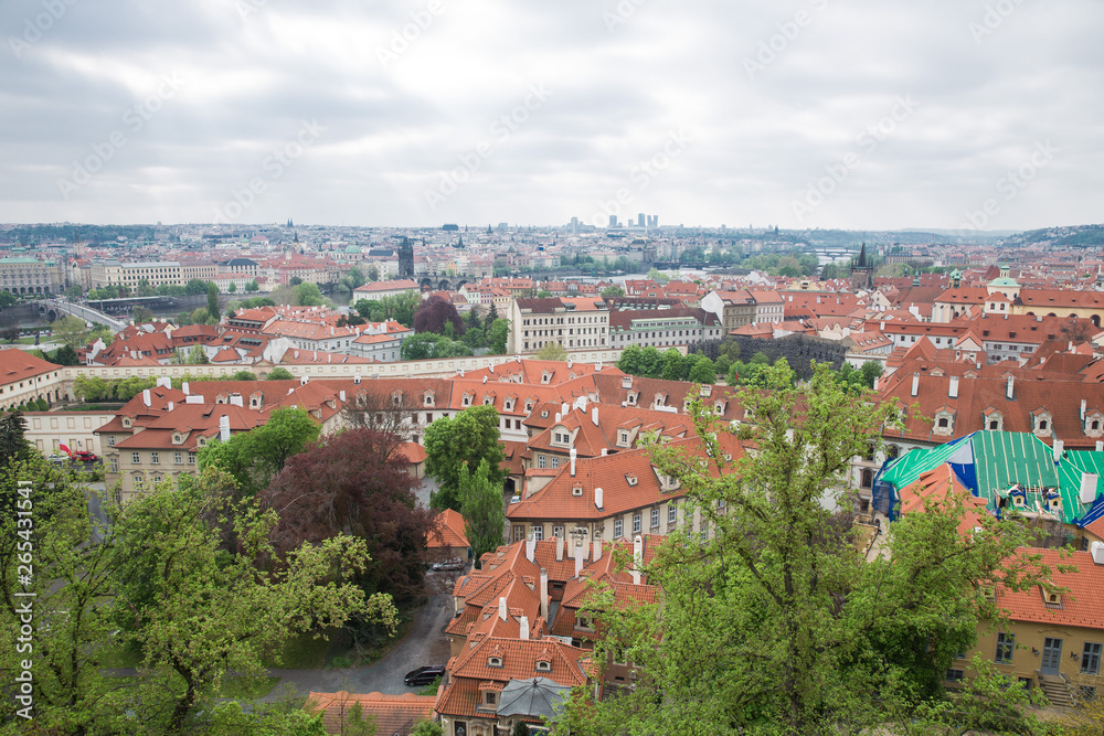City Prague, Czech Republic. City from the hill, houses, roffs and streets. 2019. 24. April.