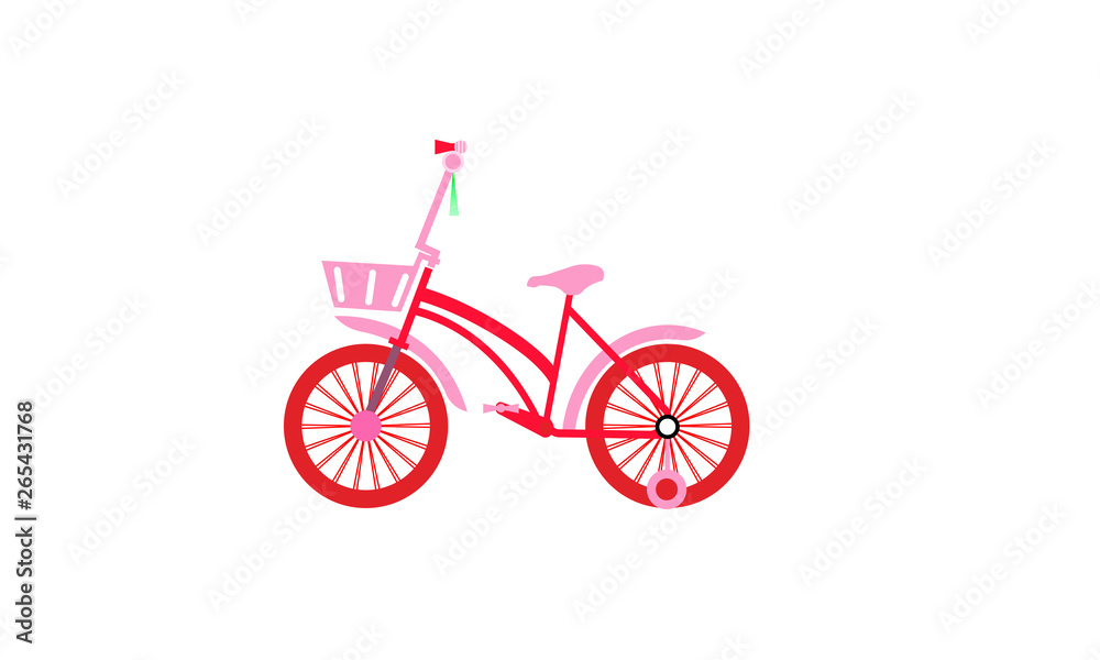 Vector illustration of pink children bike. Wheeled transport for kids. Isolated on white background