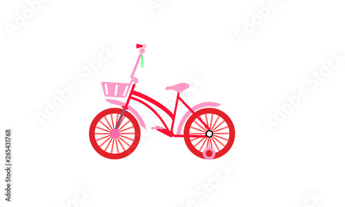 Vector illustration of pink children bike. Wheeled transport for kids. Isolated on white background