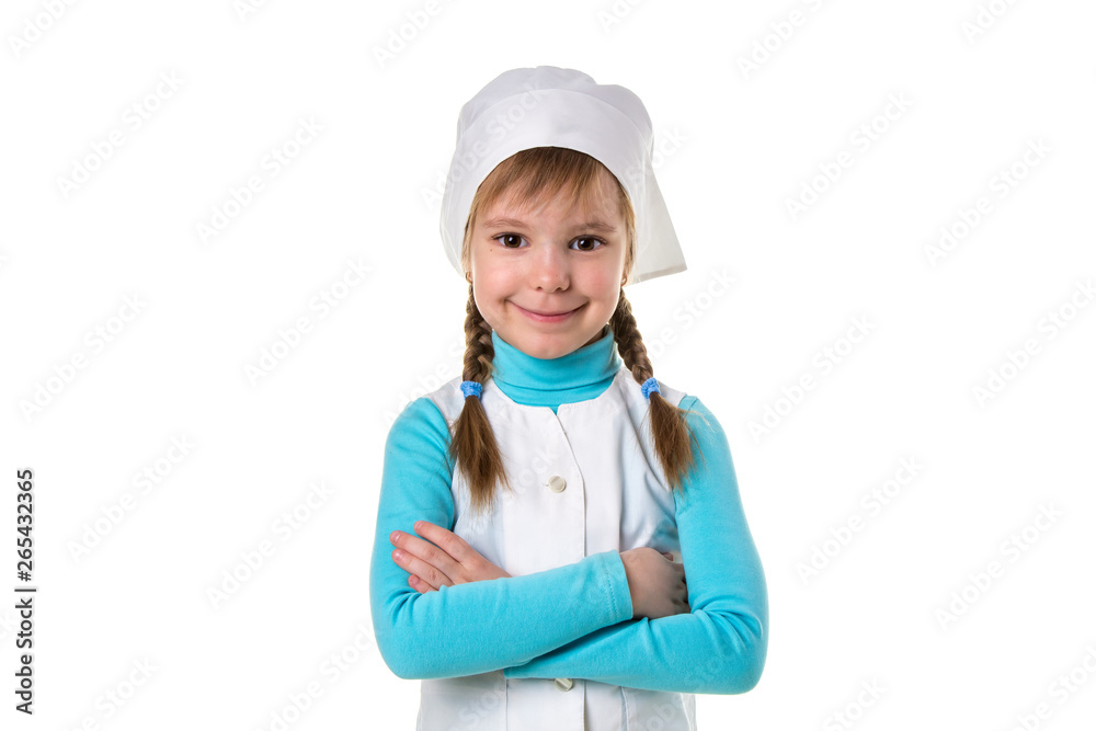 Portrait of cheerful happy doctor in medical uniform with crossed hands, landscape orientation Portrait of cheerful happy doctor in medical uniform with crossed hands, landscape orientation