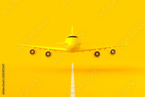 Obraz Żółty samolot latający na pasie startowym.