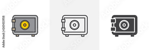 Safe, bank icon. Line, glyph and filled outline colorful version, Strong box lock outline and filled vector sign. Symbol, logo illustration. Different style icons set. Vector graphics photo