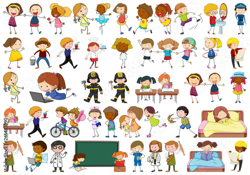 Active simple kids doing various activities