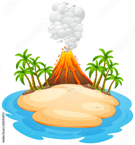 A volcano eruption island