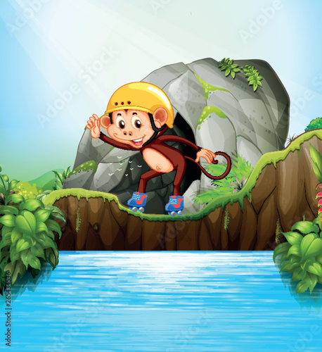 Monkey playing roller skate in nature