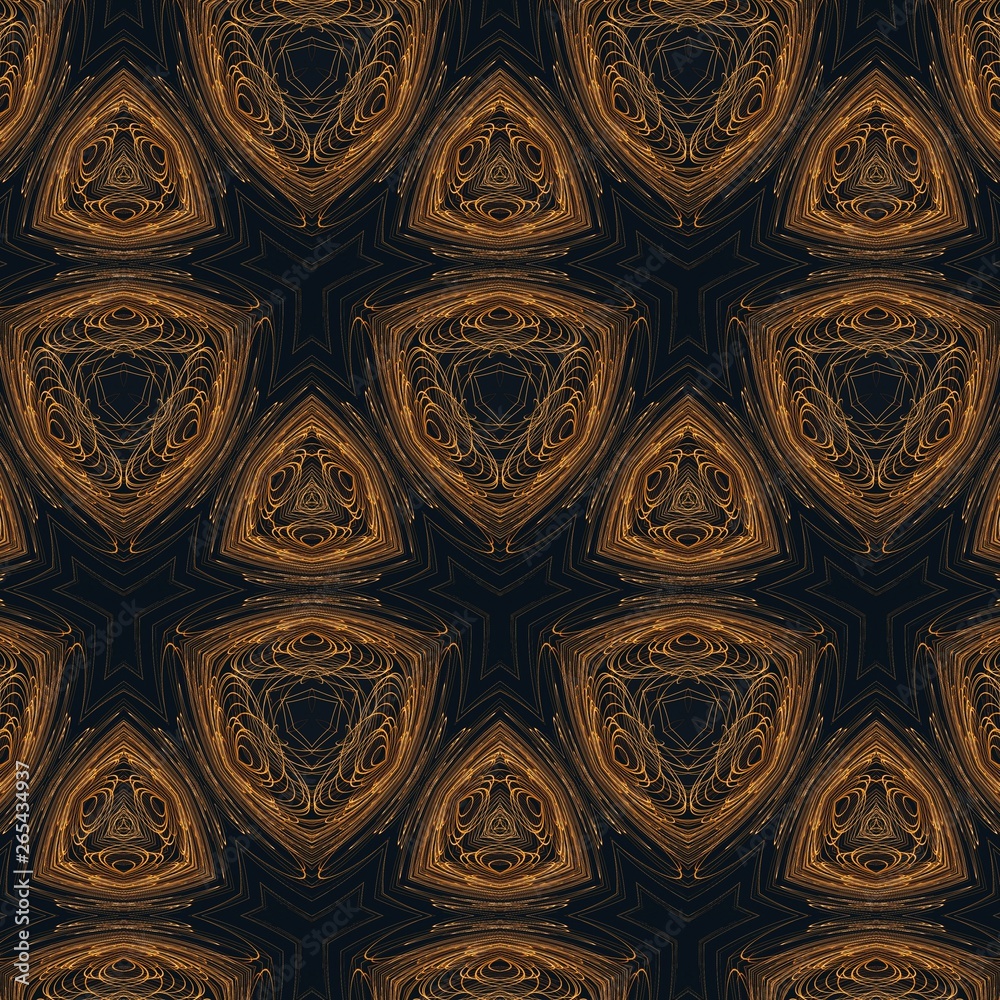 Abstract design pattern in rich golden colors. Luxury backdrop template for cards, banners, invitations and all printed production. Tile and cloth decor element. Creative background for web ideas. 