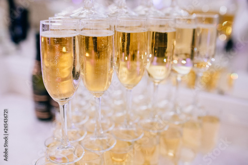 Champagne glasses. Party and holiday celebration concept. Сatering