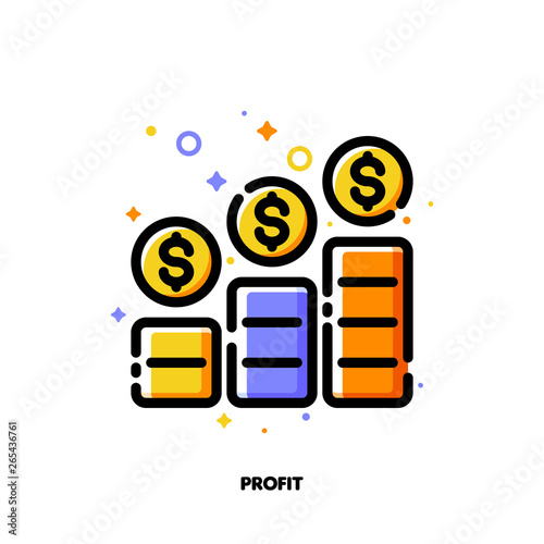 Icon of income growth chart or financial report graph for mutual fund or pension savings account concept. Flat filled outline style. Pixel perfect 64x64. Editable stroke