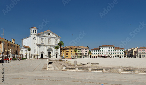 PALMANOVA ITALY ON SUMMER: Palmanova, with its nine-pointed star structure, was conceived as an inexpugnable defensive system Italy, Udine Friuli-Venezia-Giulia region. The cathedral.