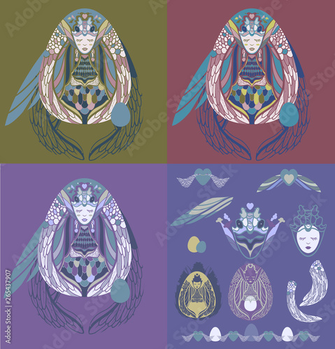 4 COMPOSITIONS IN EGG IN SLAVIC STYLE and disassembled design elements vector