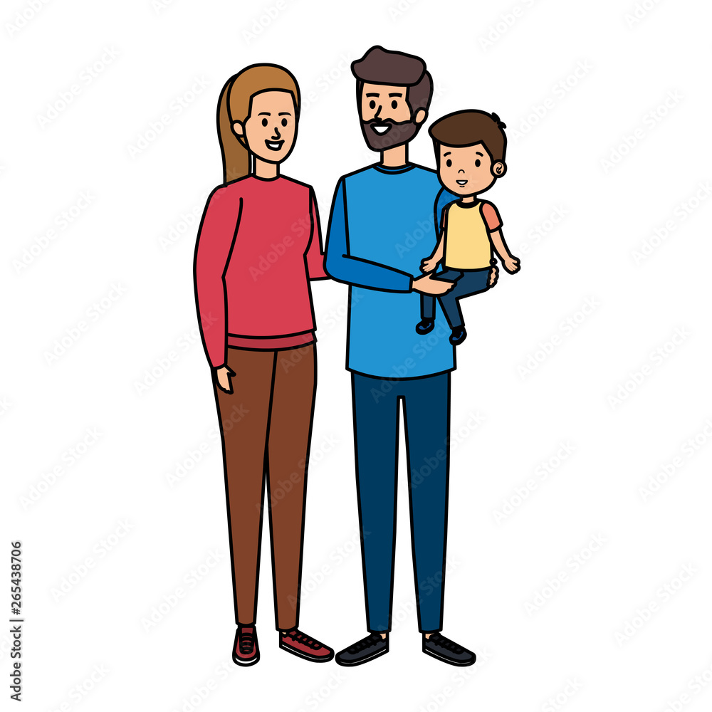 Fototapeta premium parents couple with son characters
