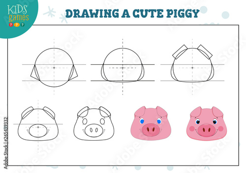 Drawing a cute piggy exercise for preschool kids