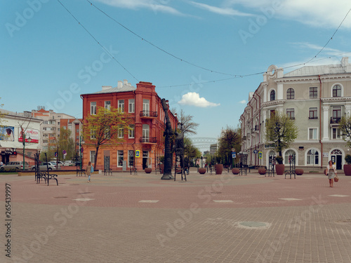 MOGILEV, BELARUS - APRIL 27, 2019: Beautiful buildings on the pedestrian street of the city. © makam1969
