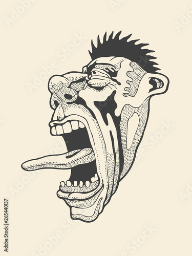Screaming Punk Head. Drawing Style. Vector illustration.