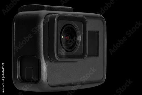 Action camera isolated on black background - clipping paths. photo