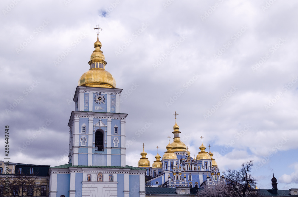 Orthodox Christian Cathedral with golden domes and crosses, St. Michael's Golden-domed Cathedral
