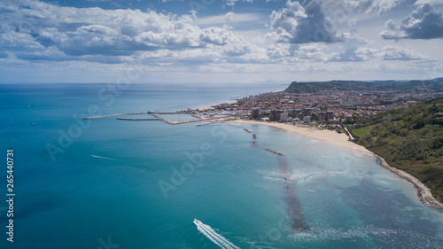 Italia, maggio 2019 - vista panoramica della citta di pesaro e della falesia a picco sul mare del parco san bartolo  photo