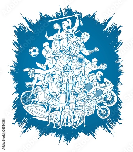 Sport Players, Different sports , Sport mix action cartoon graphic vector.