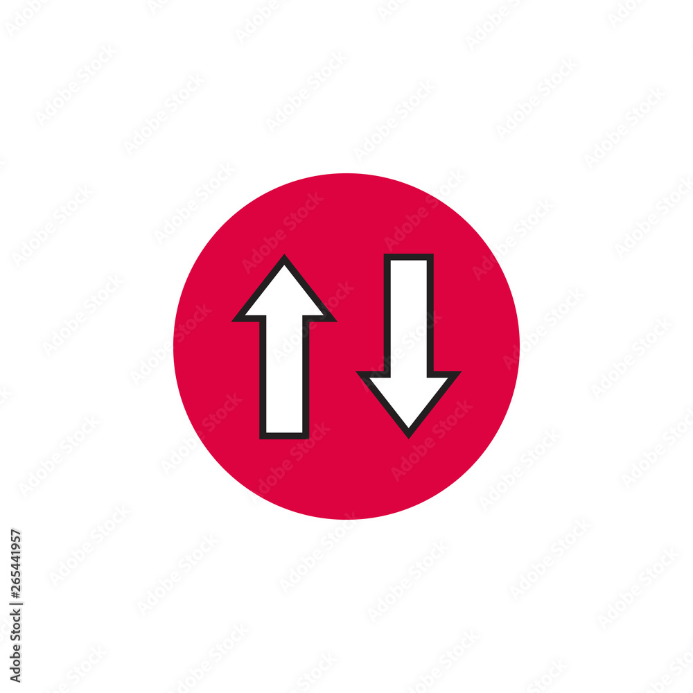 Two arrows on the rounded icon. Vector illustration in style flat. Designed for web and software interfaces. Two arrows on the rounded icon. Vector illustration in style flat. Designed for web and software interfaces.