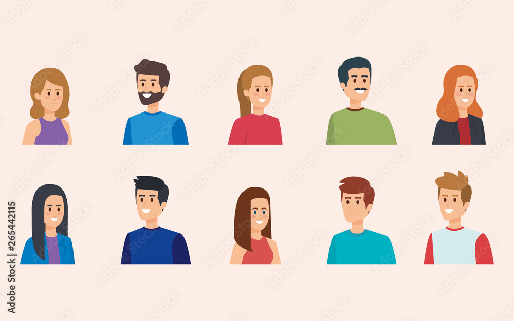 set girls and boys head with hairstyle and casual clothes set girls and boys head with hairstyle and casual clothes