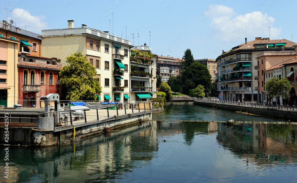 The northern Italian town of Treviso in the province of Veneto, it is located close to Treviso, Padua and, Vicenza. View of the city of Treviso Italy. Venetian architecture in Treviso, Italy.