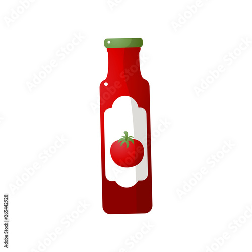 Red glass bottle fresh eco ketchup for kitchen time