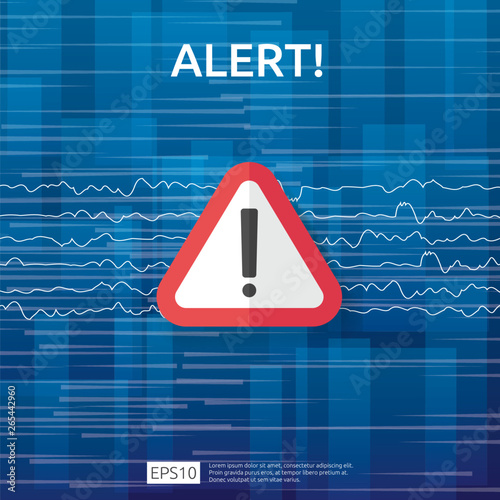 attention warning attacker alert sign with exclamation mark. beware alertness of internet danger symbol. shield line icon for VPN. Technology cyber security protection concept. vector illustration photo